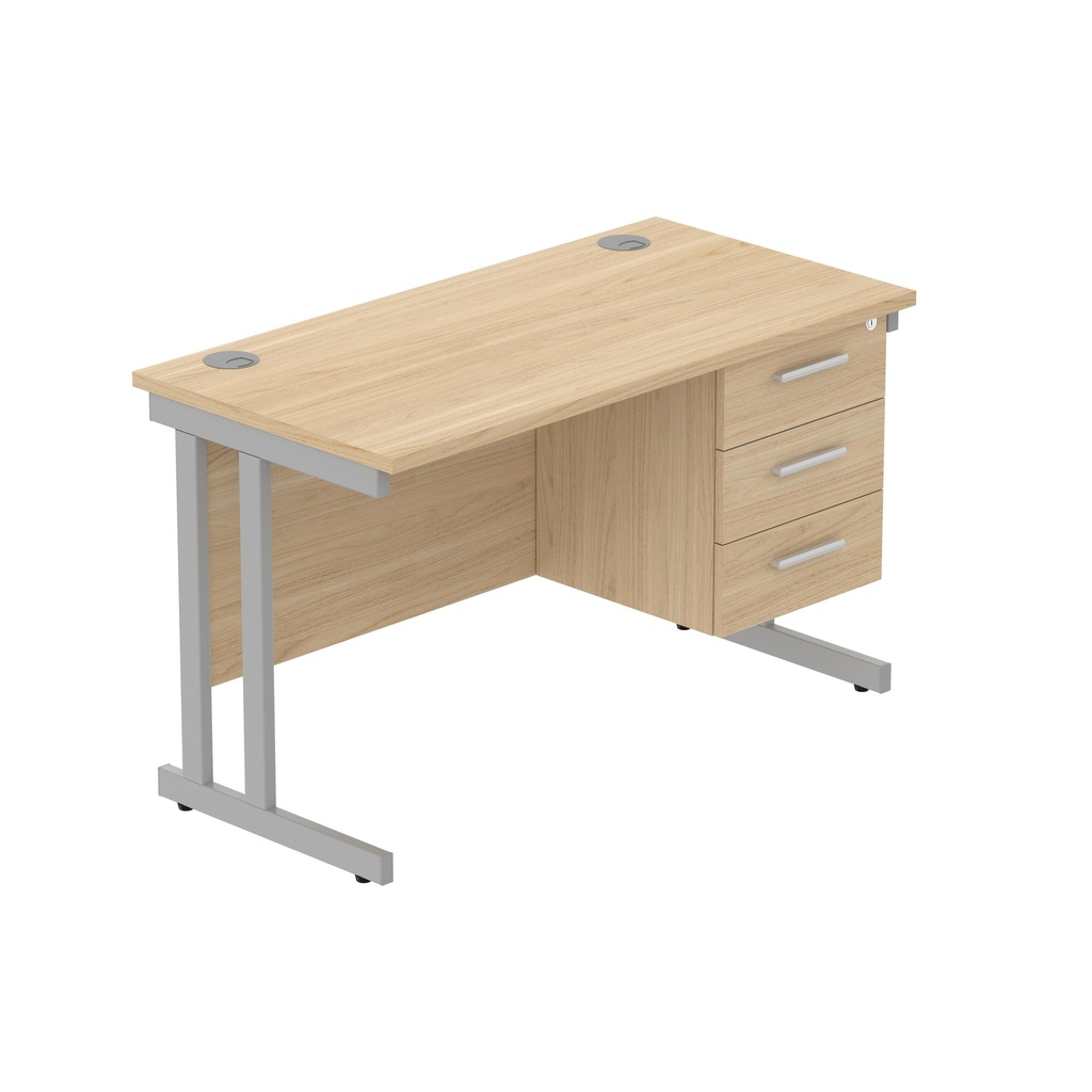 Core|Double Upright|Rectangular Desk With 3 Drawer Fixed Pedestal (Fsc)|1200X600|Canadian Oak-Silver