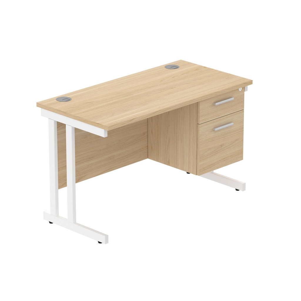 Core|Double Upright|Rectangular Desk With 2 Drawer Fixed Pedestal (Fsc)|1200X600|Canadian Oak-White