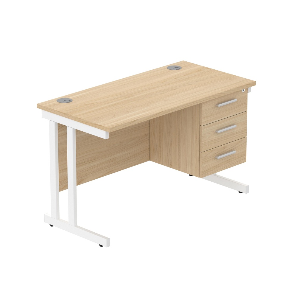Core|Double Upright|Rectangular Desk With 3 Drawer Fixed Pedestal (Fsc)|1200X600|Canadian Oak-White