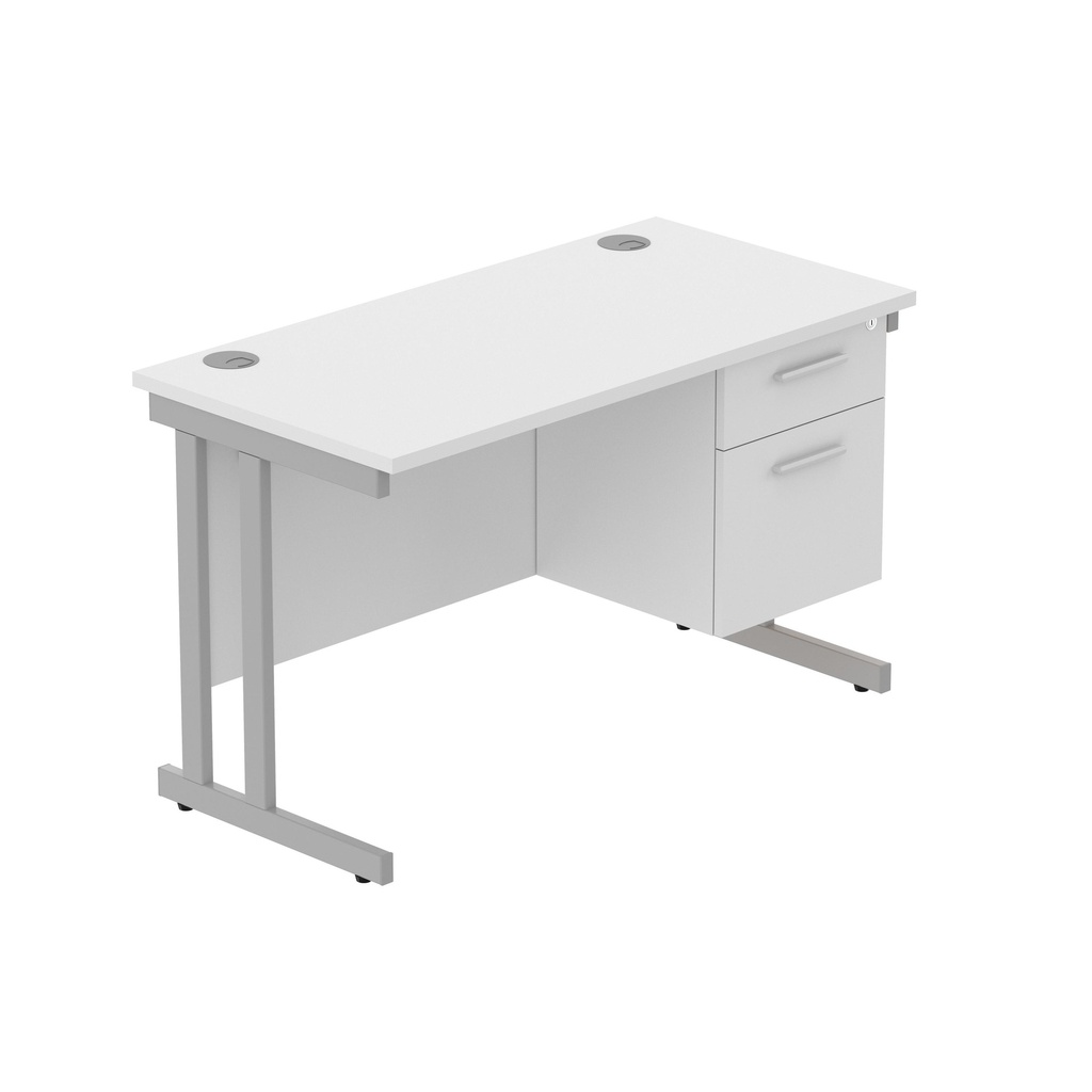 Core|Double Upright|Rectangular Desk With 2 Drawer Fixed Pedestal (Fsc)|1200X600|Arctic White-Silver