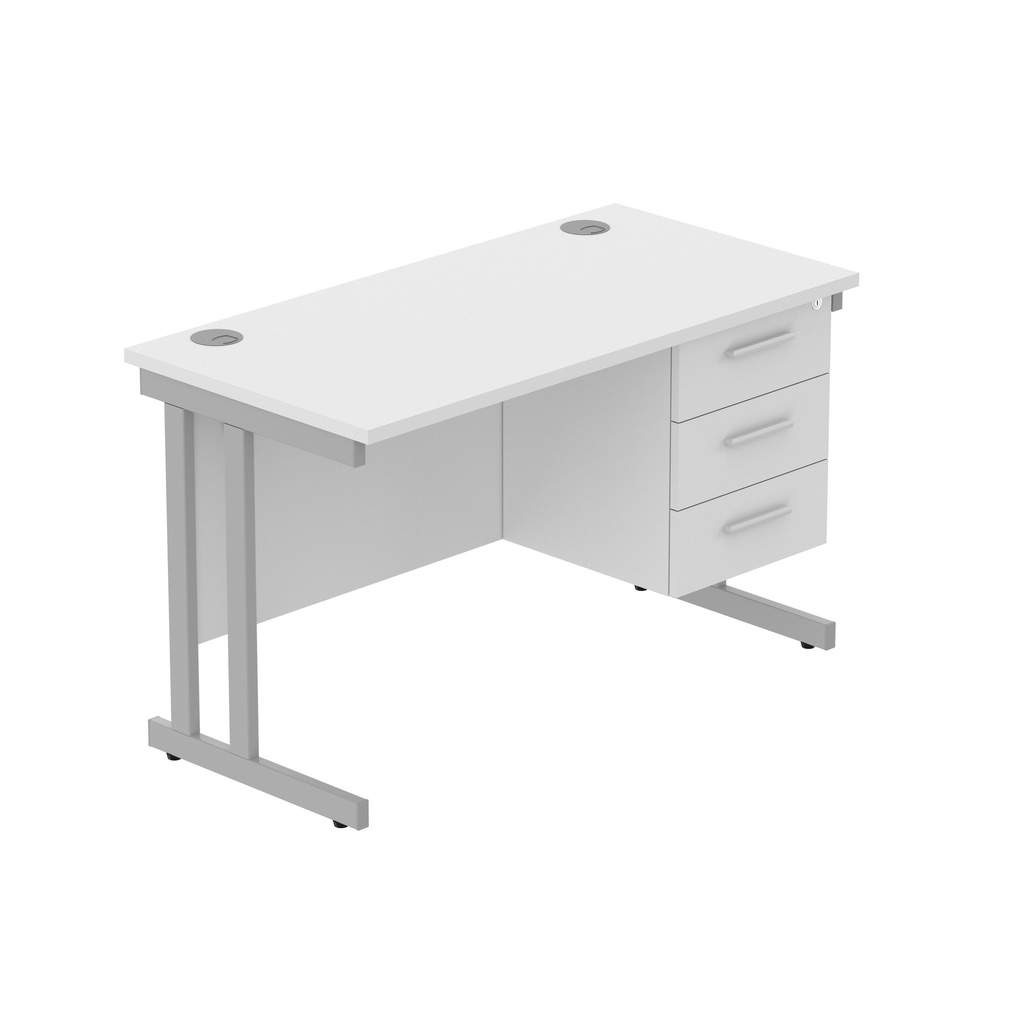 Core|Double Upright|Rectangular Desk With 3 Drawer Fixed Pedestal (Fsc)|1200X600|Arctic White-Silver