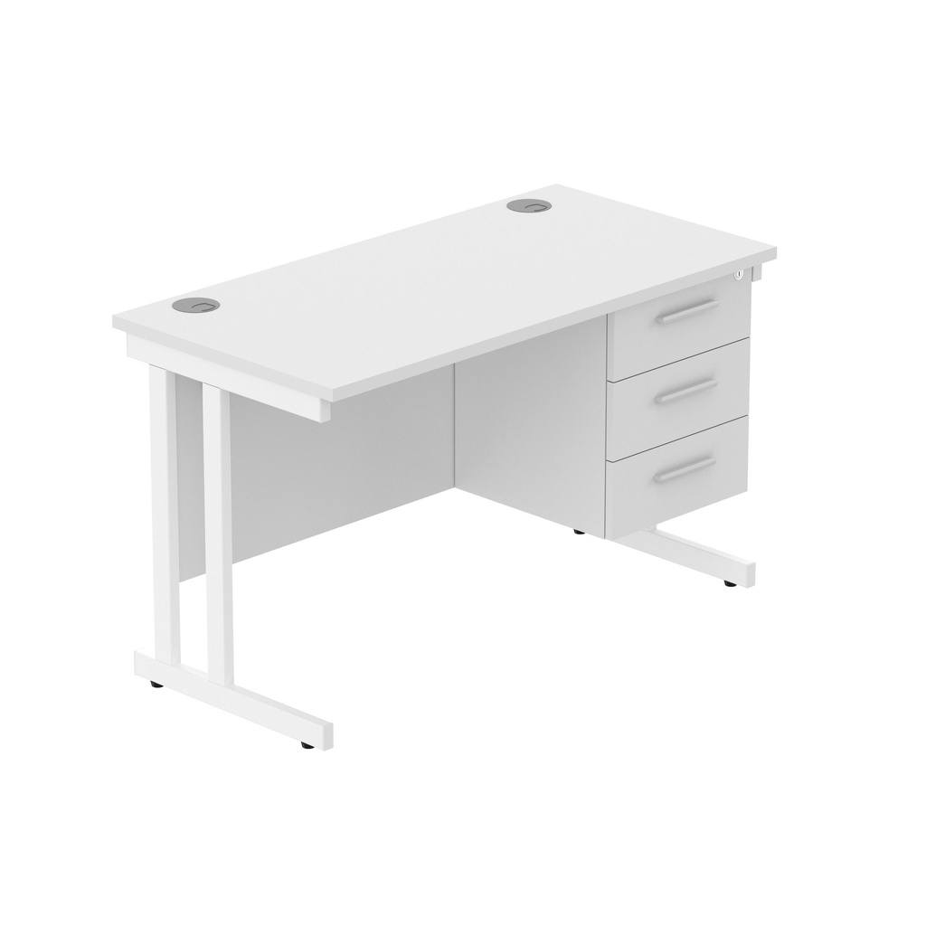 Core|Double Upright|Rectangular Desk With 3 Drawer Fixed Pedestal (Fsc)|1200X600|Arctic White-White