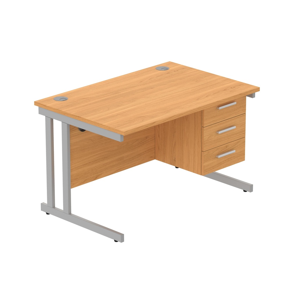 Core|Double Upright|Rectangular Desk With 3 Drawer Fixed Pedestal (Fsc)|1200X800|Norwegian Beech-Silver