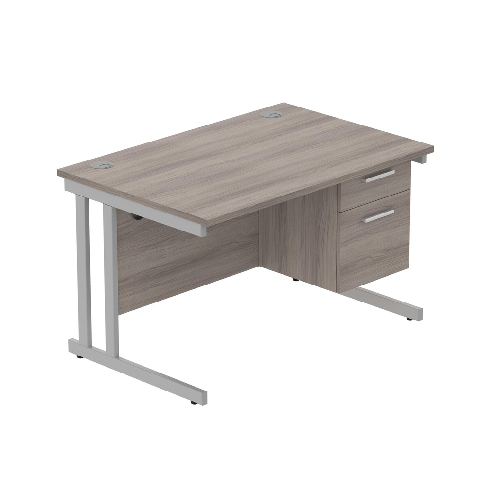 Core|Double Upright|Rectangular Desk With 2 Drawer Fixed Pedestal (Fsc)|1200X800|Alaskan Grey Oak-Silver