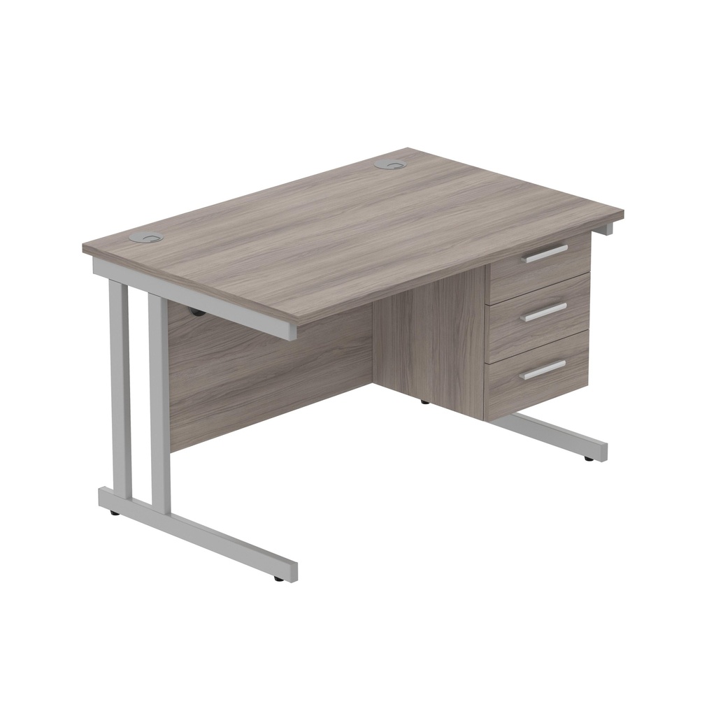 Core|Double Upright|Rectangular Desk With 3 Drawer Fixed Pedestal (Fsc)|1200X800|Alaskan Grey Oak-Silver