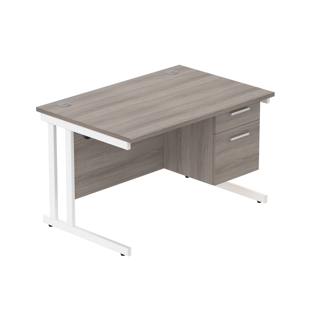 Core|Double Upright|Rectangular Desk With 2 Drawer Fixed Pedestal (Fsc)|1200X800|Alaskan Grey Oak-White