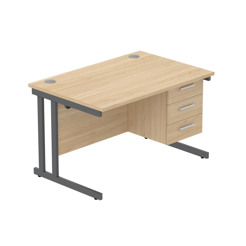 Core|Double Upright|Rectangular Desk With 3 Drawer Fixed Pedestal (Fsc)|1200X800|Canadian Oak-Graphite