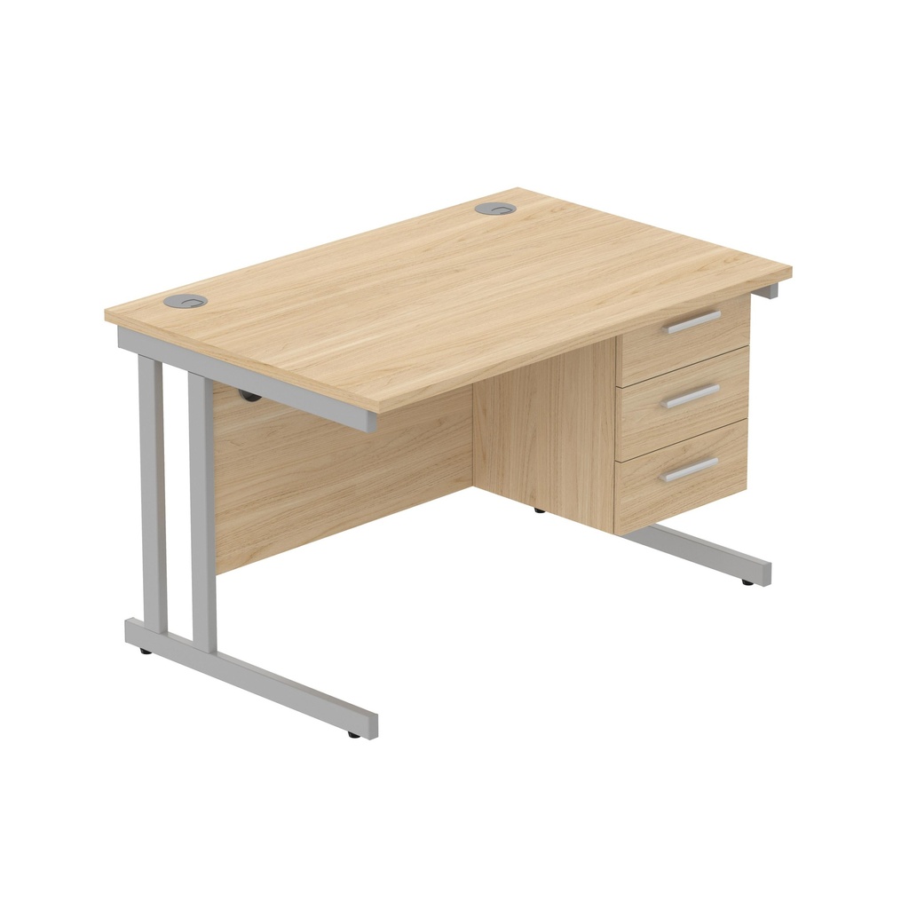 Core|Double Upright|Rectangular Desk With 3 Drawer Fixed Pedestal (Fsc)|1200X800|Canadian Oak-Silver