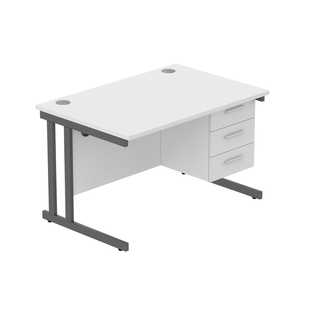 Core|Double Upright|Rectangular Desk With 3 Drawer Fixed Pedestal (Fsc)|1200X800|Arctic White-Graphite