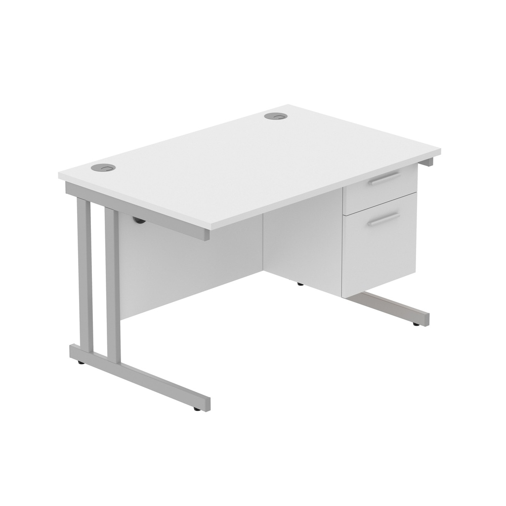 Core|Double Upright|Rectangular Desk With 2 Drawer Fixed Pedestal (Fsc)|1200X800|Arctic White-Silver
