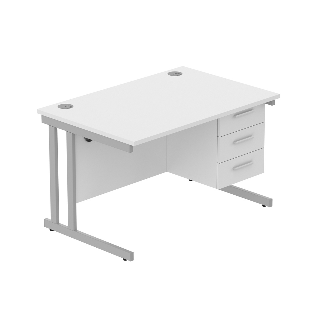 Core|Double Upright|Rectangular Desk With 3 Drawer Fixed Pedestal (Fsc)|1200X800|Arctic White-Silver