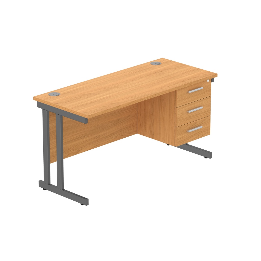 Core|Double Upright|Rectangular Desk With 3 Drawer Fixed Pedestal (Fsc)|1400X600|Norwegian Beech-Graphite