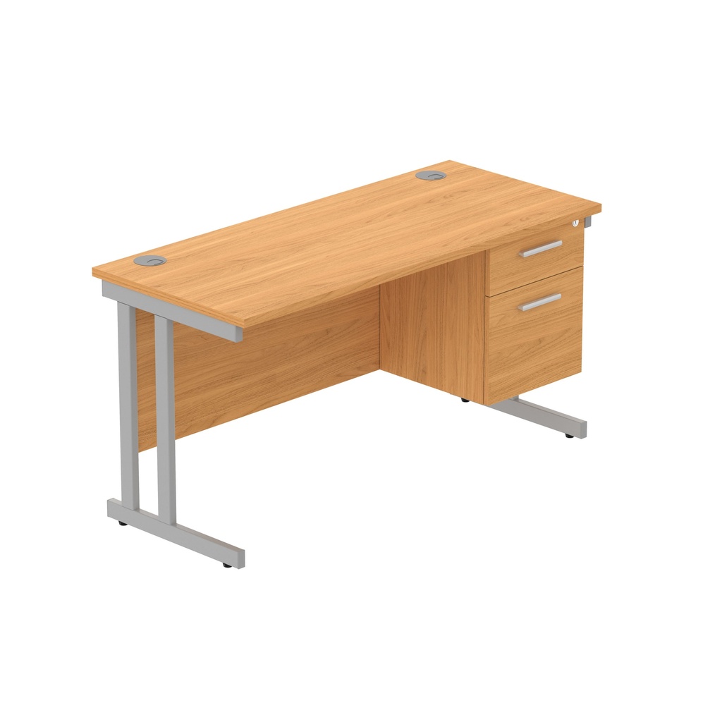 Core|Double Upright|Rectangular Desk With 2 Drawer Fixed Pedestal (Fsc)|1400X600|Norwegian Beech-Silver