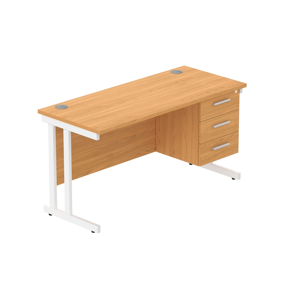 Core|Double Upright|Rectangular Desk With 3 Drawer Fixed Pedestal (Fsc)|1400X600|Norwegian Beech-White