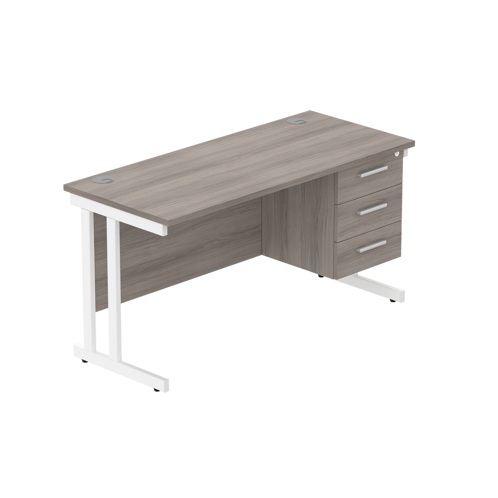 Core|Double Upright|Rectangular Desk With 3 Drawer Fixed Pedestal (Fsc)|1400X600|Alaskan Grey Oak-White