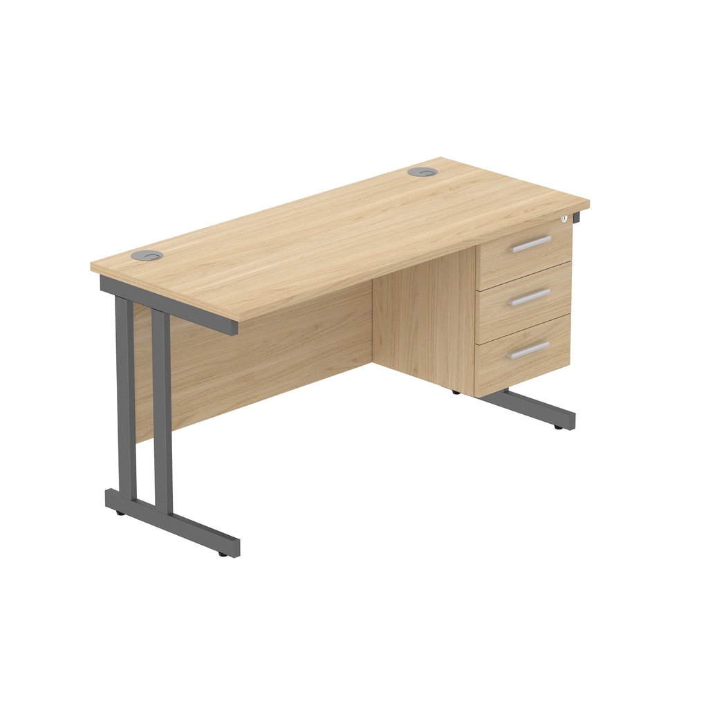 Core|Double Upright|Rectangular Desk With 3 Drawer Fixed Pedestal (Fsc)|1400X600|Canadian Oak-Graphite