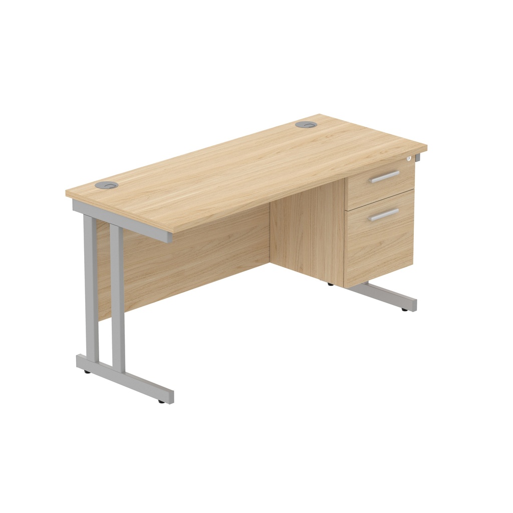 Core|Double Upright|Rectangular Desk With 2 Drawer Fixed Pedestal (Fsc)|1400X600|Canadian Oak-Silver