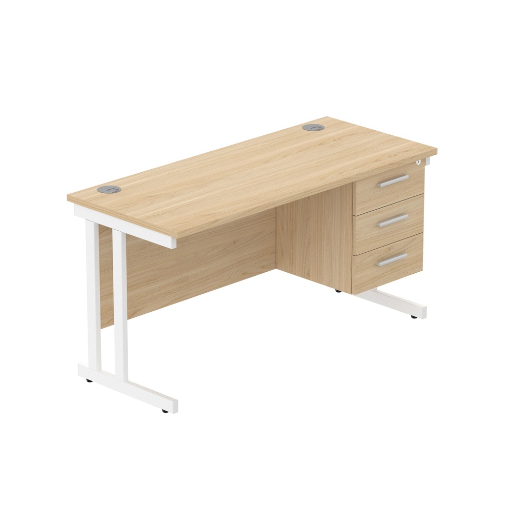 Core|Double Upright|Rectangular Desk With 3 Drawer Fixed Pedestal (Fsc)|1400X600|Canadian Oak-White