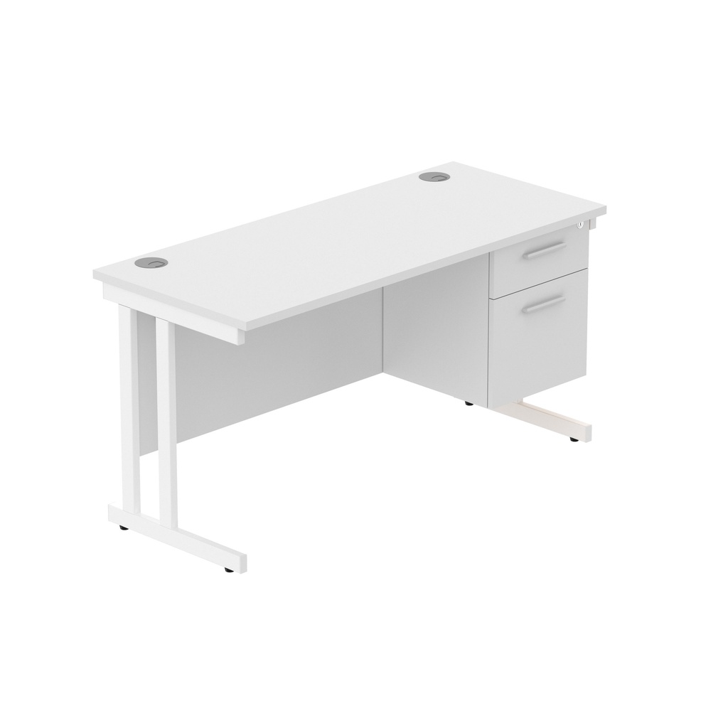 Core|Double Upright|Rectangular Desk With 2 Drawer Fixed Pedestal (Fsc)|1400X600|Arctic White-White