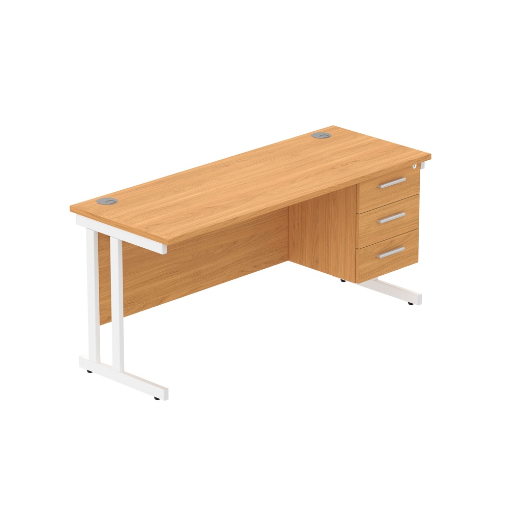 Core|Double Upright|Rectangular Desk With 3 Drawer Fixed Pedestal|1600X600|Norwegian Beech-White
