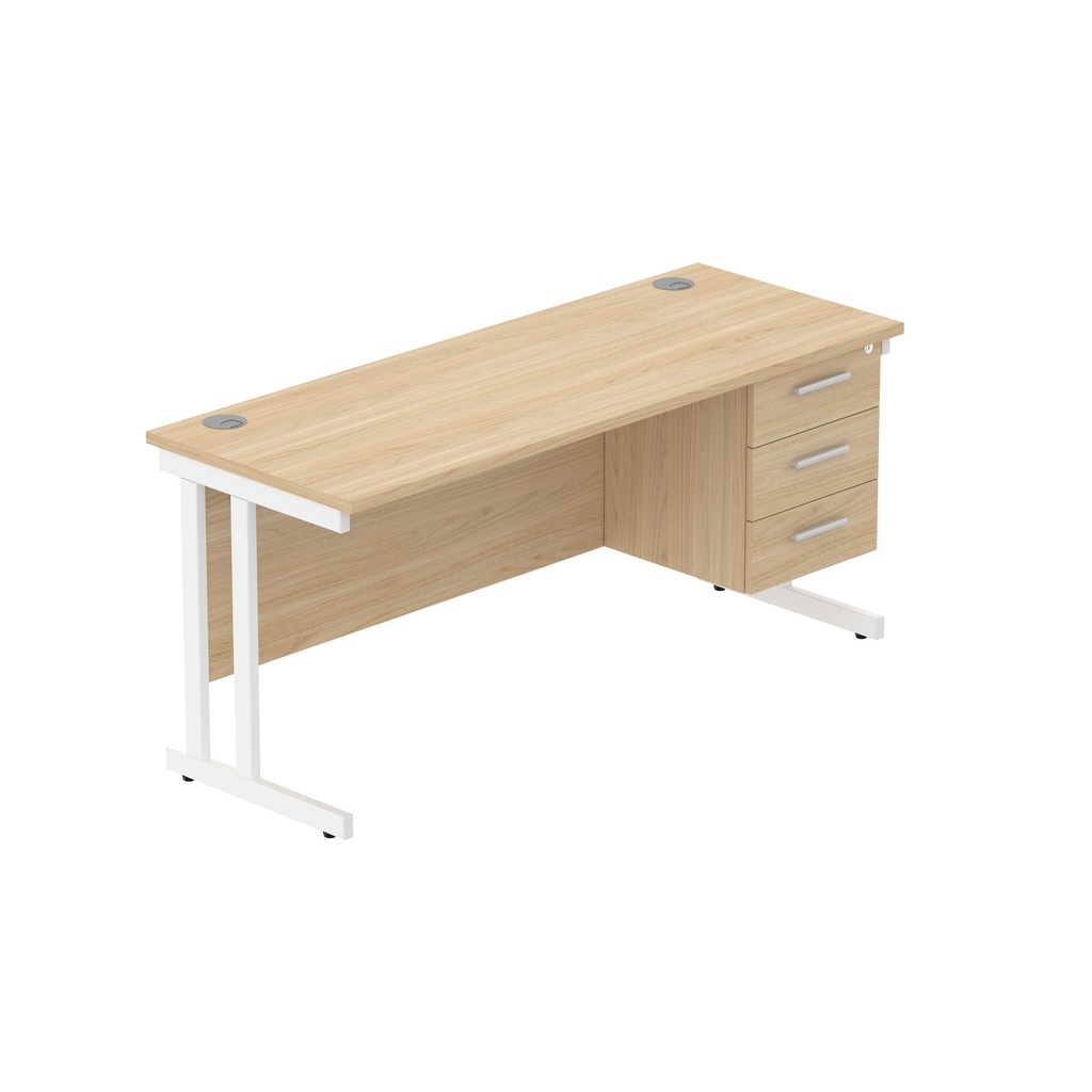 Core|Double Upright|Rectangular Desk With 3 Drawer Fixed Pedestal|1600X600|Canadian Oak-White