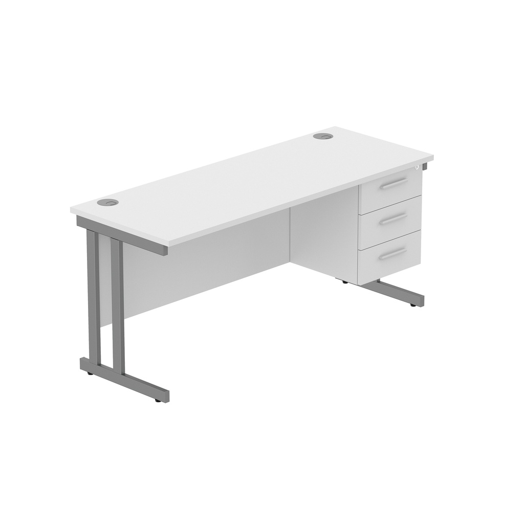Core|Double Upright|Rectangular Desk With 3 Drawer Fixed Pedestal|1600X600|Arctic White-Graphite