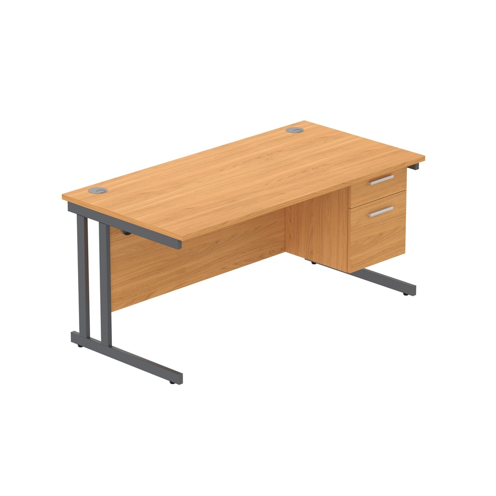Office Rectangular Desk With Steel Double Upright Cantilever Legs + 2 Draw Fixed Pedestal  (Fsc) | 1600X800 | Norwegian Beech/Graphite