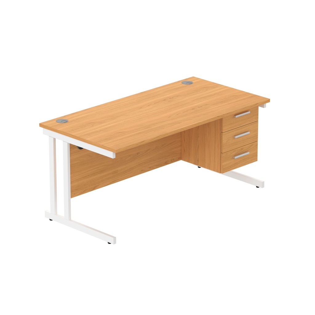 Office Rectangular Desk With Steel Double Upright Cantilever Legs + 3 Draw Fixed Pedestal  (Fsc) | 1600X800 | Norwegian Beech/White