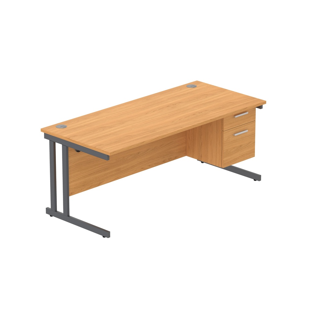 Office Rectangular Desk With Steel Double Upright Cantilever Legs + 2 Draw Fixed Pedestal  (Fsc) | 1800X800 | Norwegian Beech/Graphite