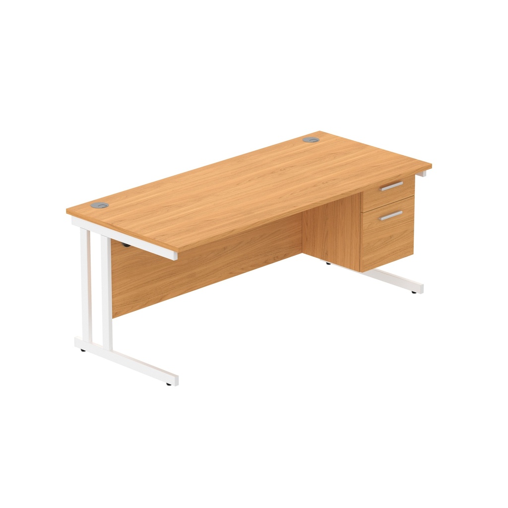 Office Rectangular Desk With Steel Double Upright Cantilever Legs + 2 Draw Fixed Pedestal  (Fsc) | 1800X800 | Norwegian Beech/White