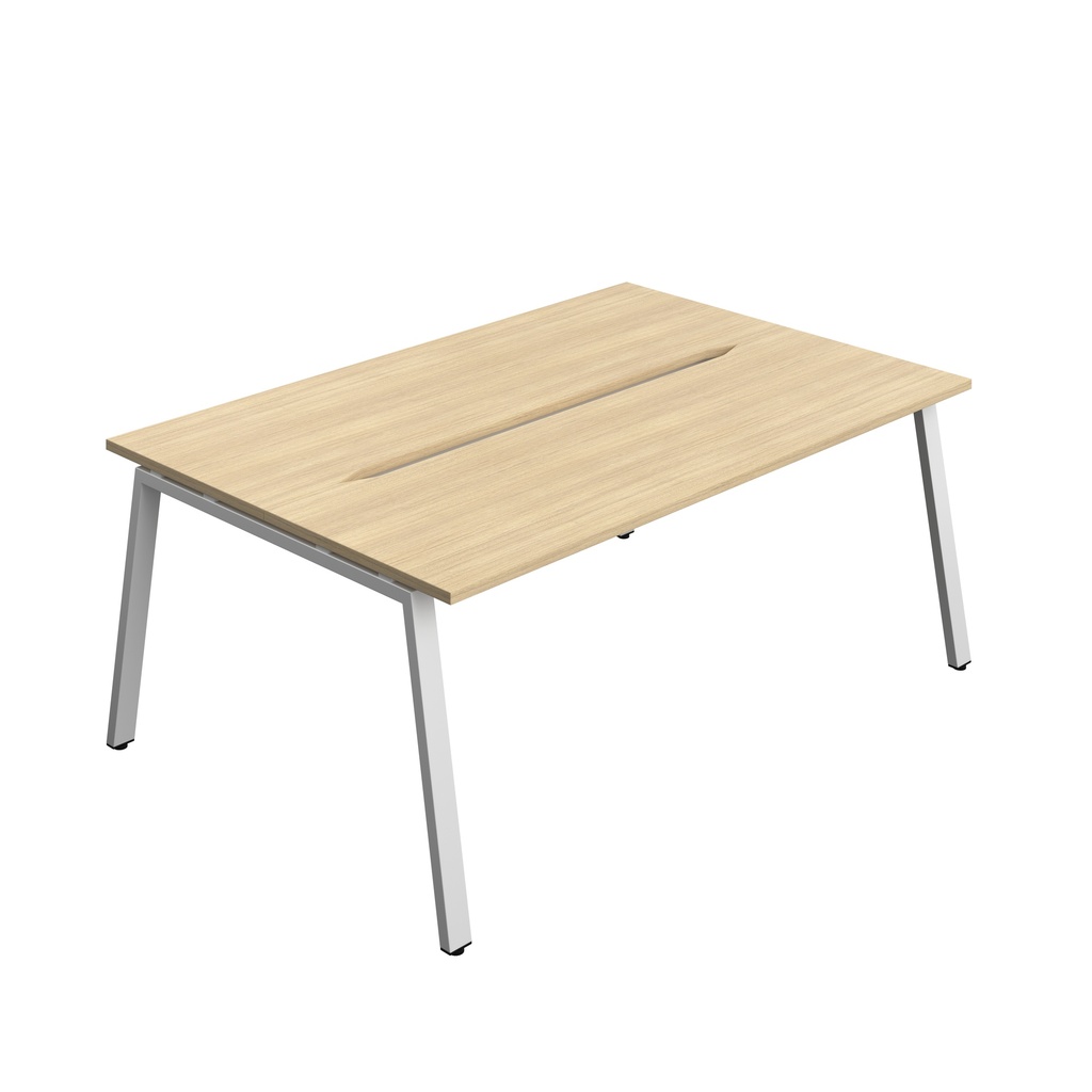Synergy Bench With Cut Out: 2 Person (Fsc) | A-Frame Leg | 1800 X 600 | Nova Oak/Silver
