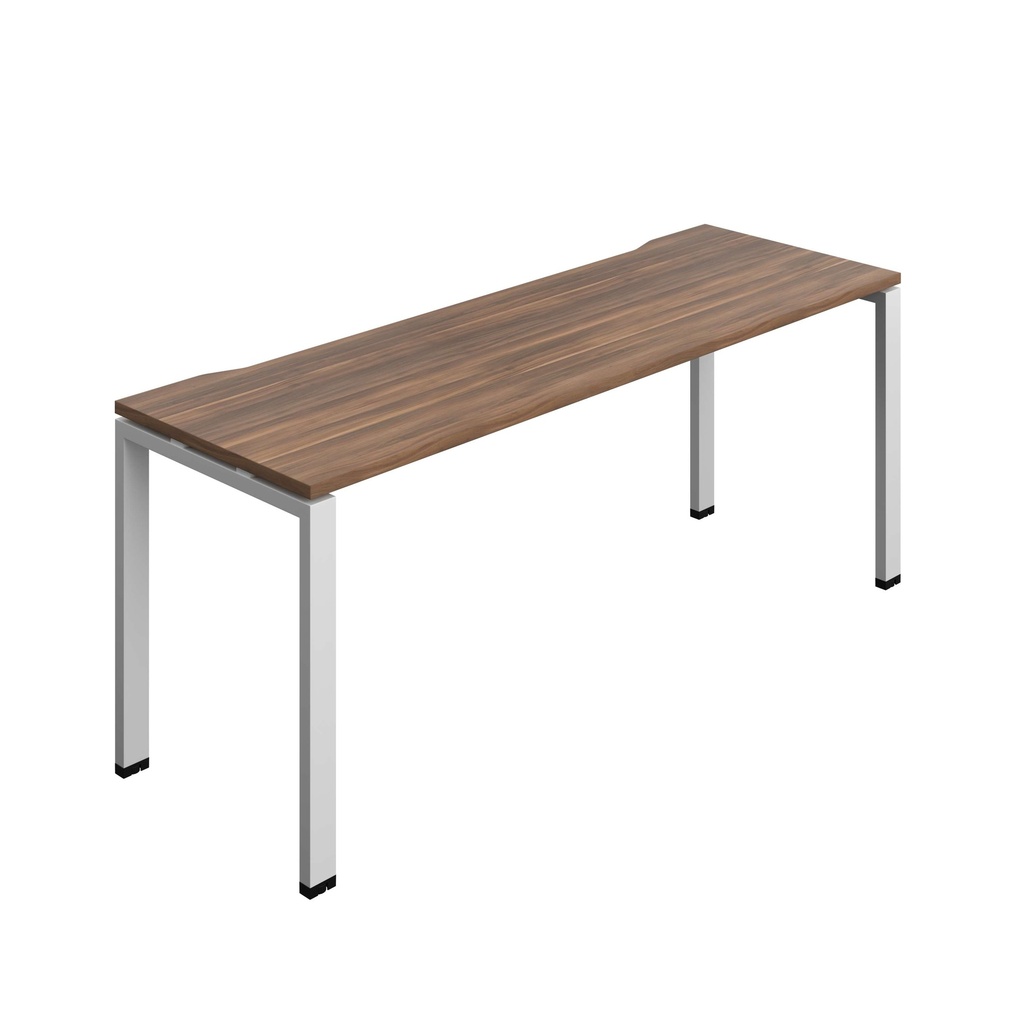 Synergy Bench With Cut Out: 1 Person (Fsc) | Goal Post Leg | 1800 X 600 | Dark Walnut/Silver