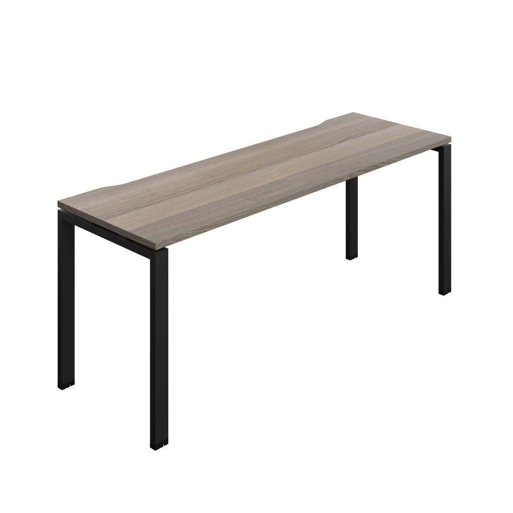 Synergy Bench With Cut Out: 1 Person (Fsc) | Goal Post Leg | 1800 X 600 | Grey Oak/Black