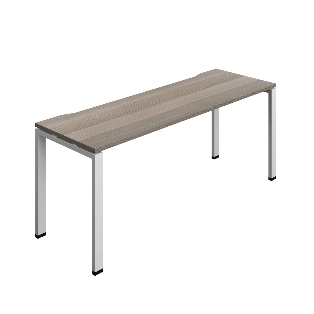 Synergy Bench With Cut Out: 1 Person (Fsc) | Goal Post Leg | 1800 X 600 | Grey Oak/Silver