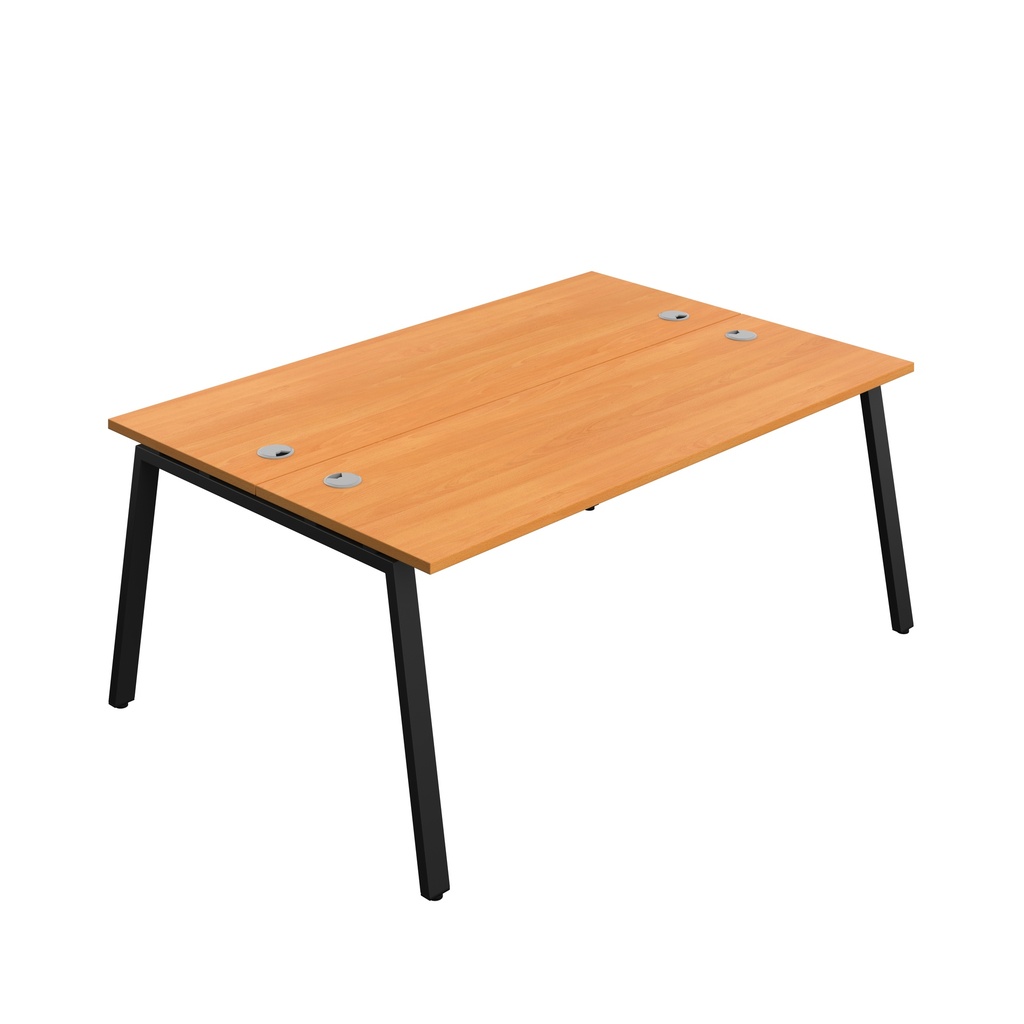 Synergy|2P Bench Desk|Cable Ports|A-Frame|1800X600|Beech-Black