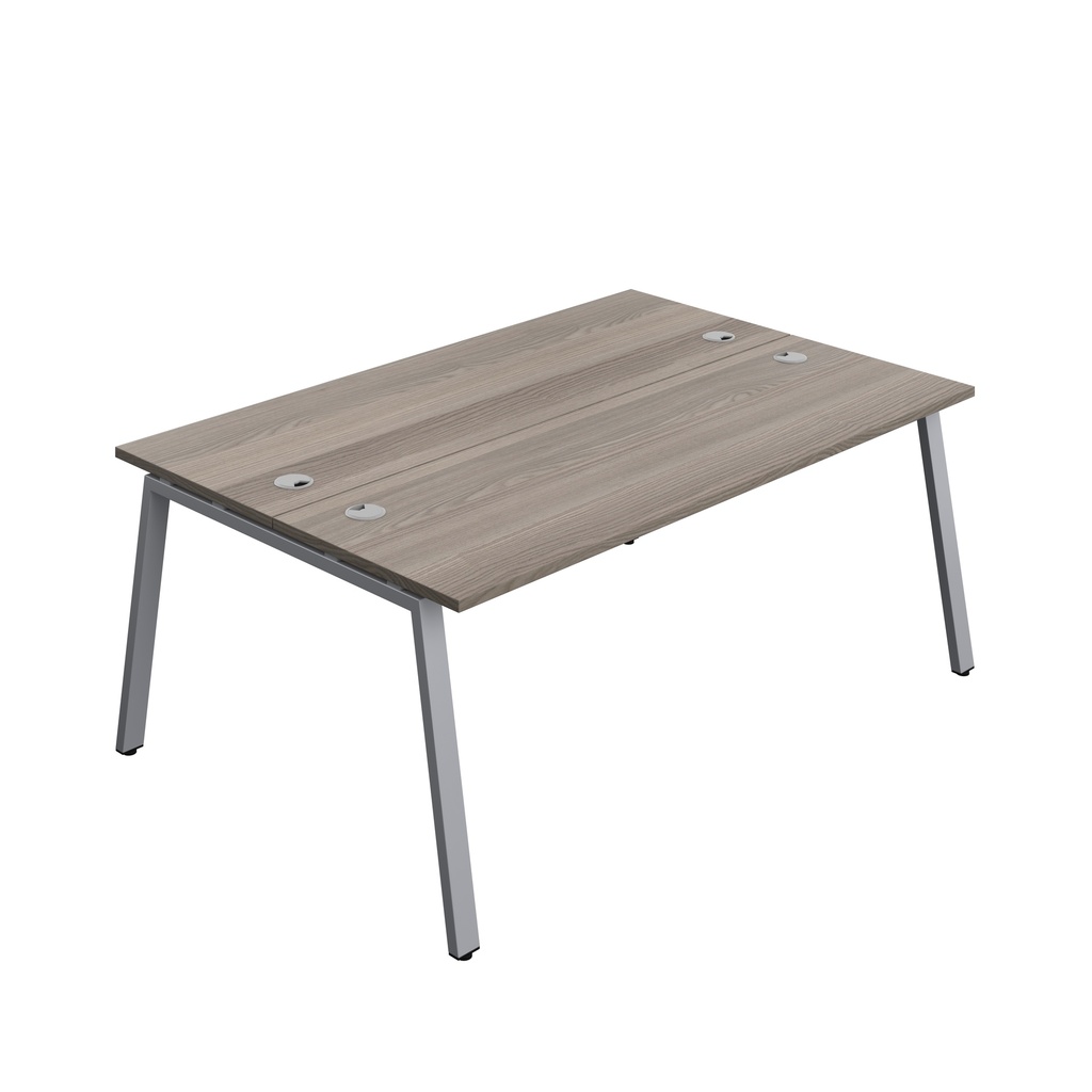 Synergy|2P Bench Desk|Cable Ports|A-Frame|1800X600|Grey Oak-Silver