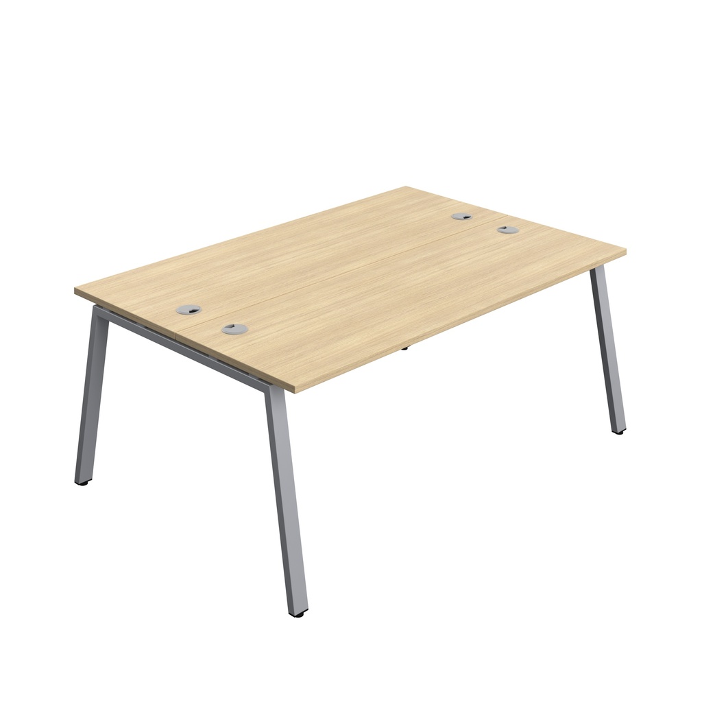 Synergy|2P Bench Desk|Cable Ports|A-Frame|1800X600|Nova Oak-Silver