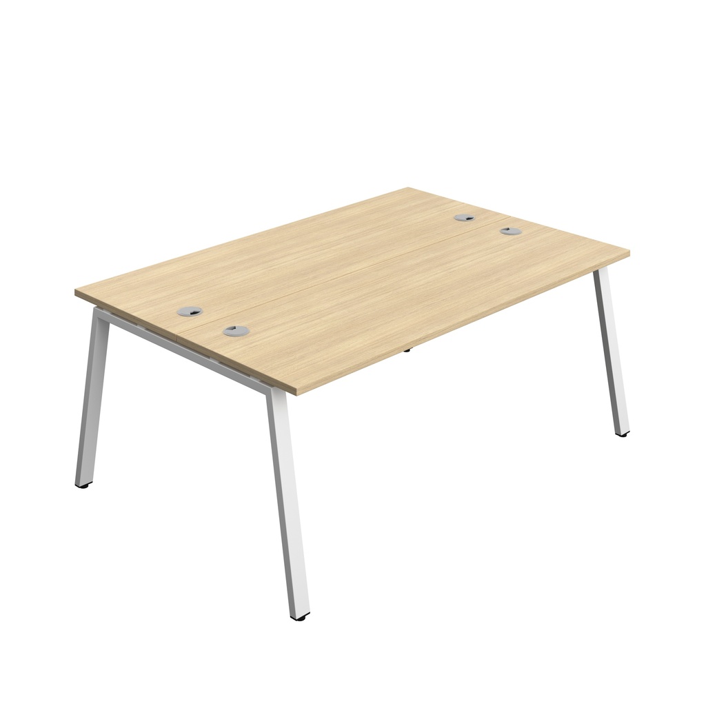 Synergy|2P Bench Desk|Cable Ports|A-Frame|1800X600|Nova Oak-White