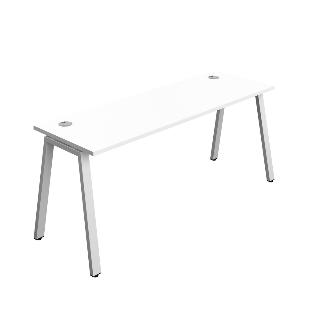 Synergy|1P Bench Desk|Cable Ports|A-Frame|1800X600|White-Silver