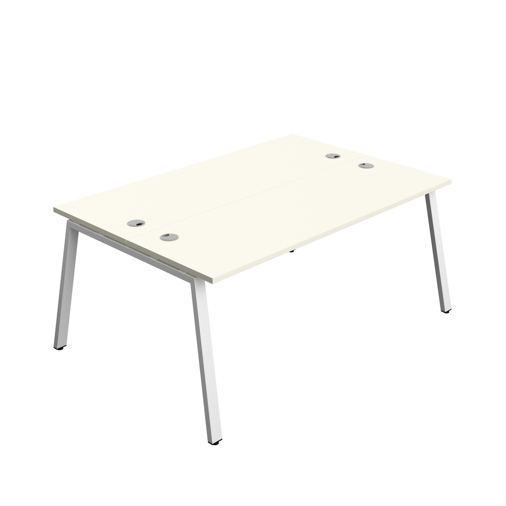 Synergy|2P Bench Desk|Cable Ports|A-Frame|1800X600|White-White