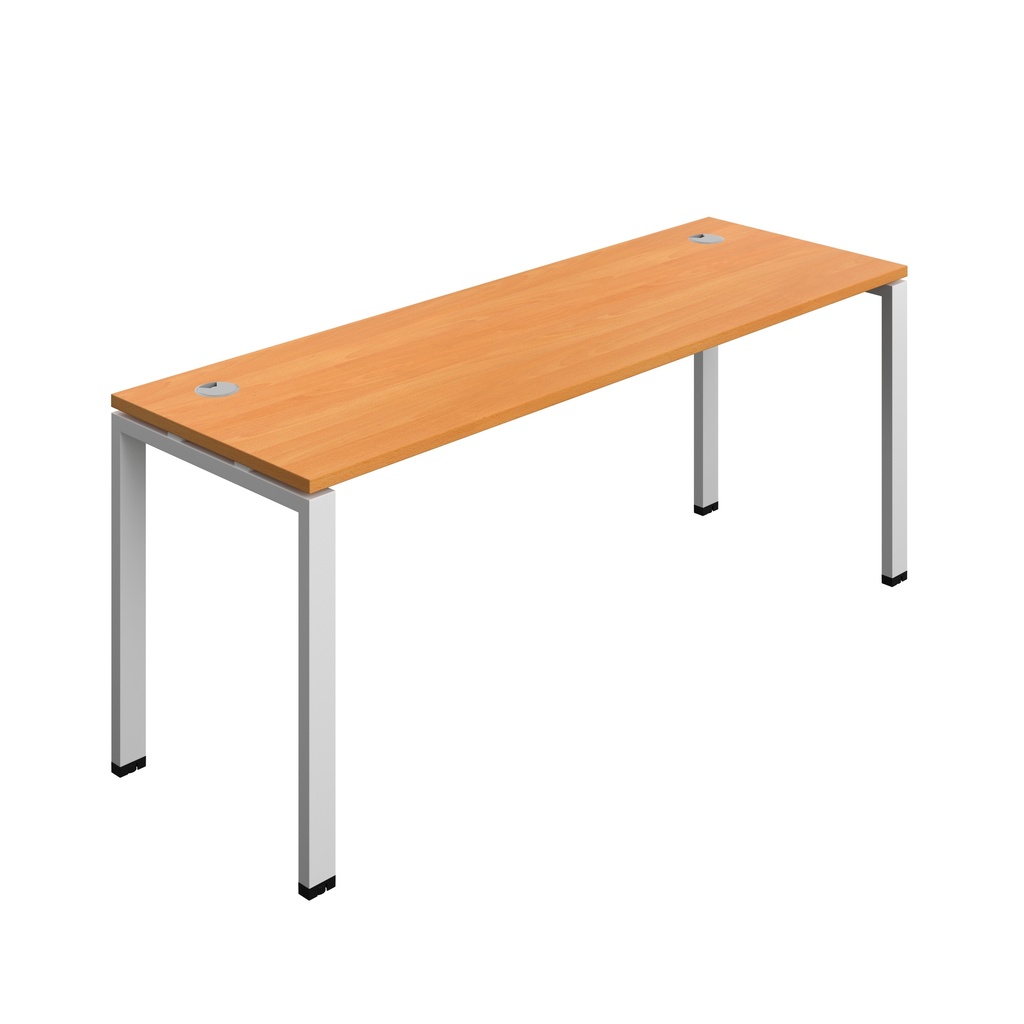 Synergy Bench With Cable Ports: 1 Person (Fsc) | Goal Post Leg | 1800 X 600 | Beech/Silver