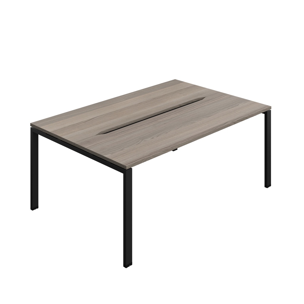 Synergy Bench With Cut Out: 2 Person (Fsc) | Goal Post Leg | 1800 X 700 | Grey Oak/Black