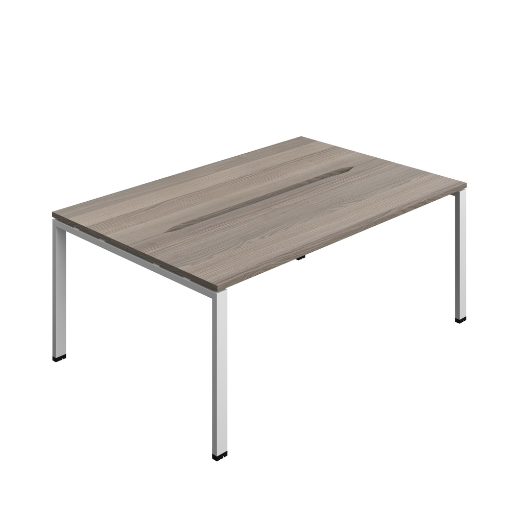 Synergy Bench With Cut Out: 2 Person (Fsc) | Goal Post Leg | 1800 X 700 | Grey Oak/Silver
