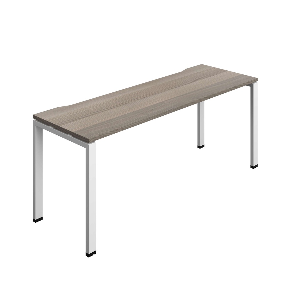 Synergy Bench With Cut Out: 1 Person (Fsc) | Goal Post Leg | 1800 X 700 | Grey Oak/White