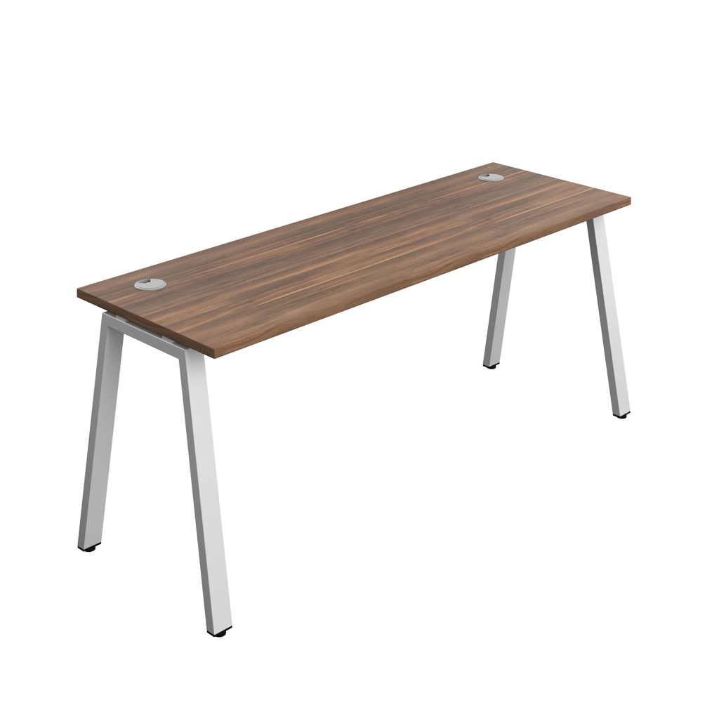 Synergy Bench With Cable Ports: 1 Person (Fsc) | A-Frame Leg | 1800 X 700 | Dark Walnut/Silver