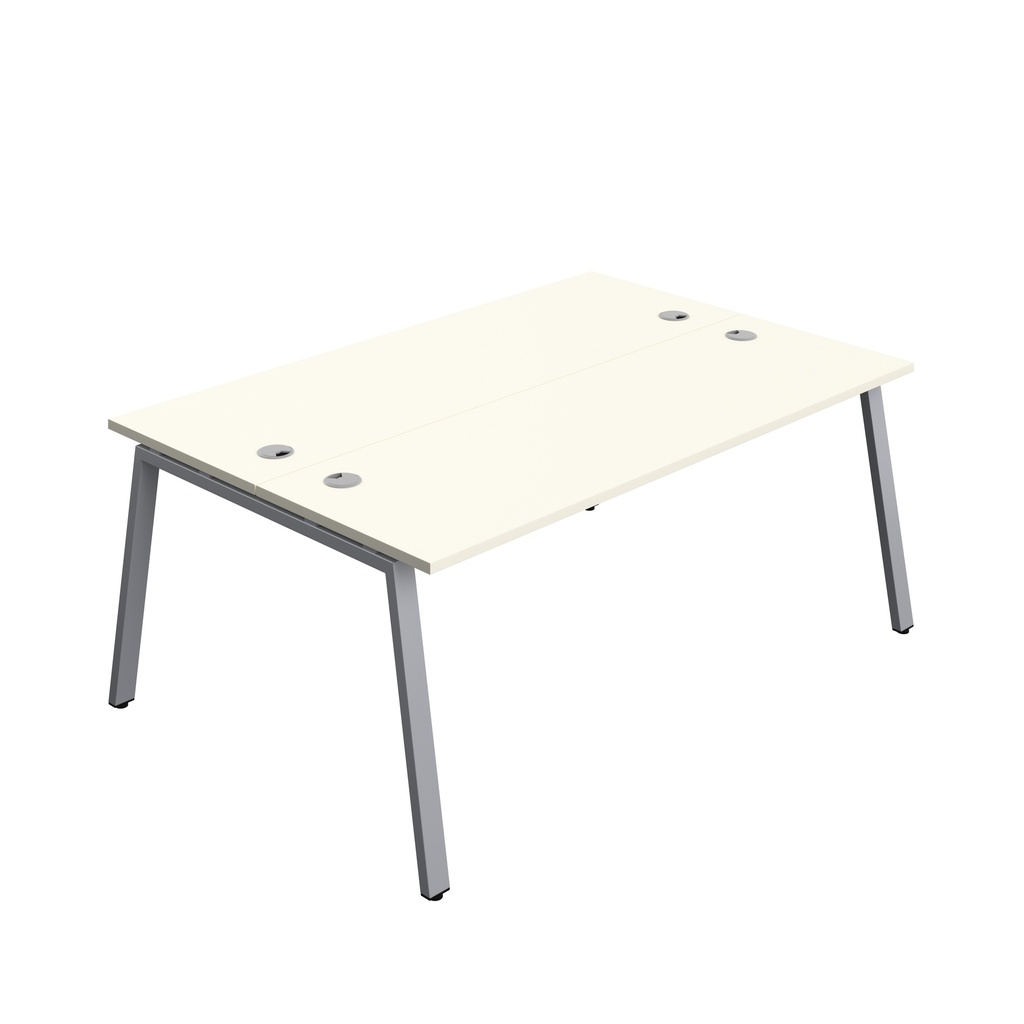 Synergy|2P Bench Desk|Cable Ports|A-Frame|1800X700|White-Silver