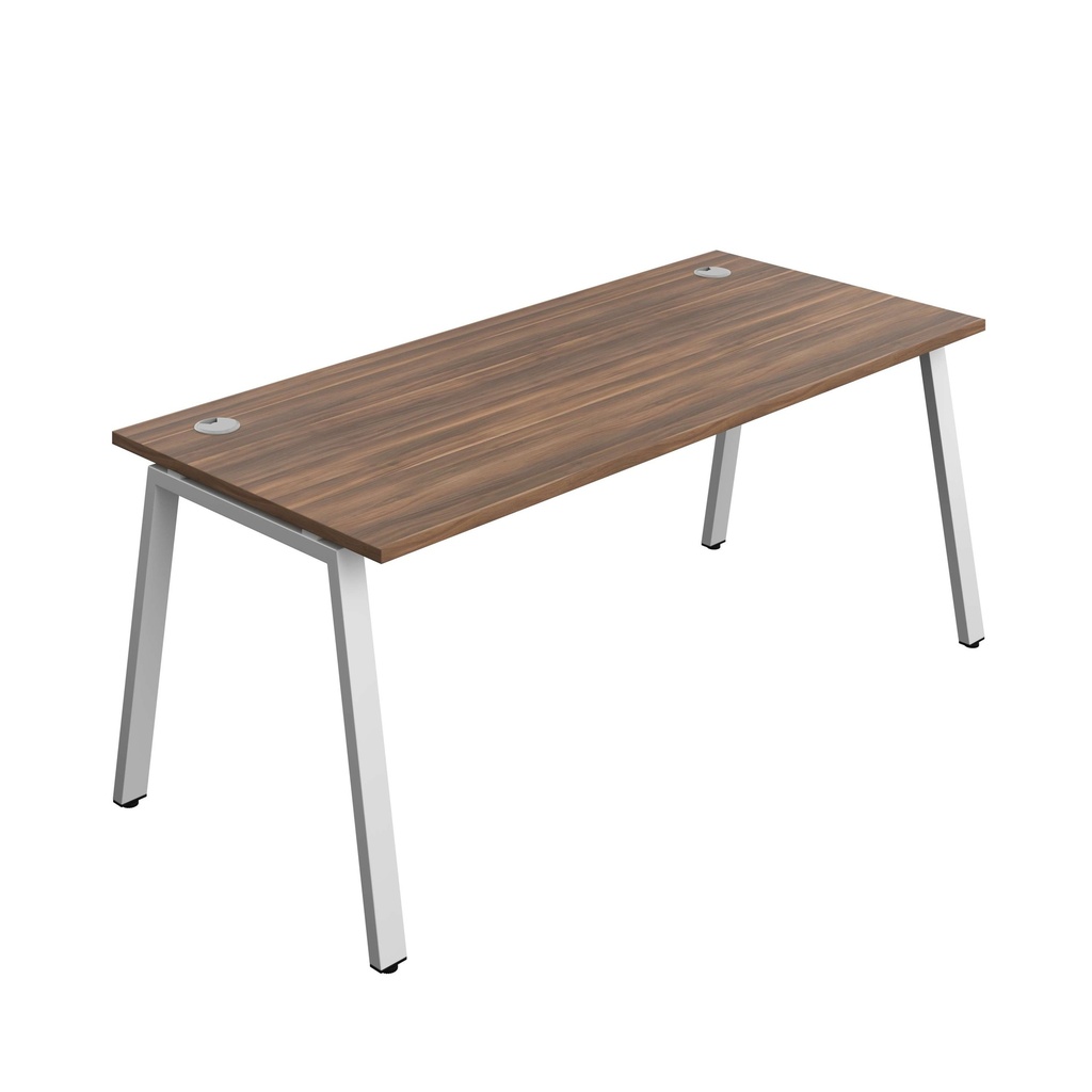 Synergy Bench With Cable Ports: 1 Person (Fsc) | A-Frame Leg | 1800 X 800 | Dark Walnut/Silver