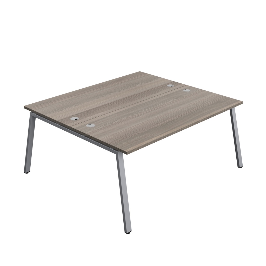 Synergy Bench With Cable Ports: 2 Person (Fsc) | A-Frame Leg | 1800 X 800 | Grey Oak/Silver