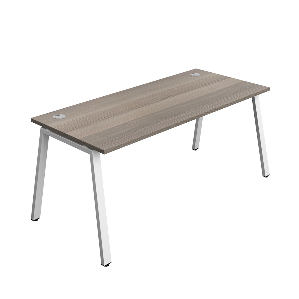 Synergy Bench With Cable Ports: 1 Person (Fsc) | A-Frame Leg | 1800 X 800 | Grey Oak/White
