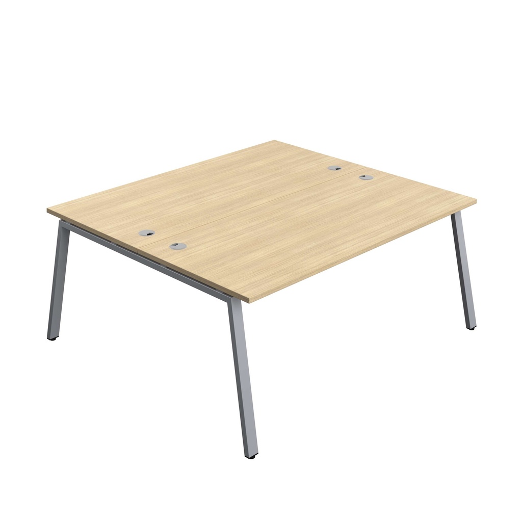 Synergy Bench With Cable Ports: 2 Person (Fsc) | A-Frame Leg | 1800 X 800 | Nova Oak/Silver